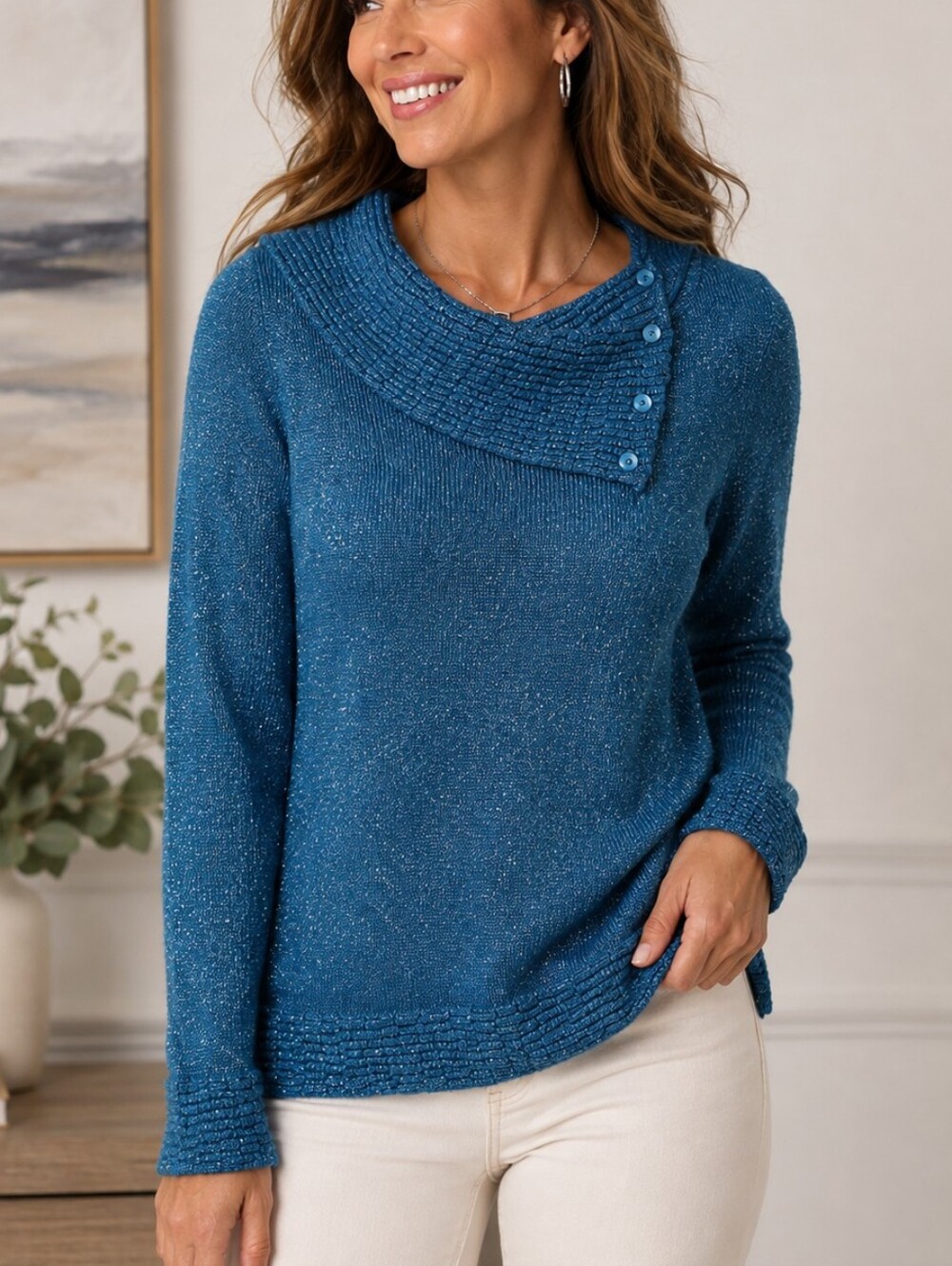 CJ Banks Sparkly Split Turtleneck Sweater 1X